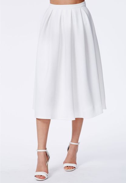 Missguided Auberta White Pleated Midi Skirt In Scuba in White | Lyst
