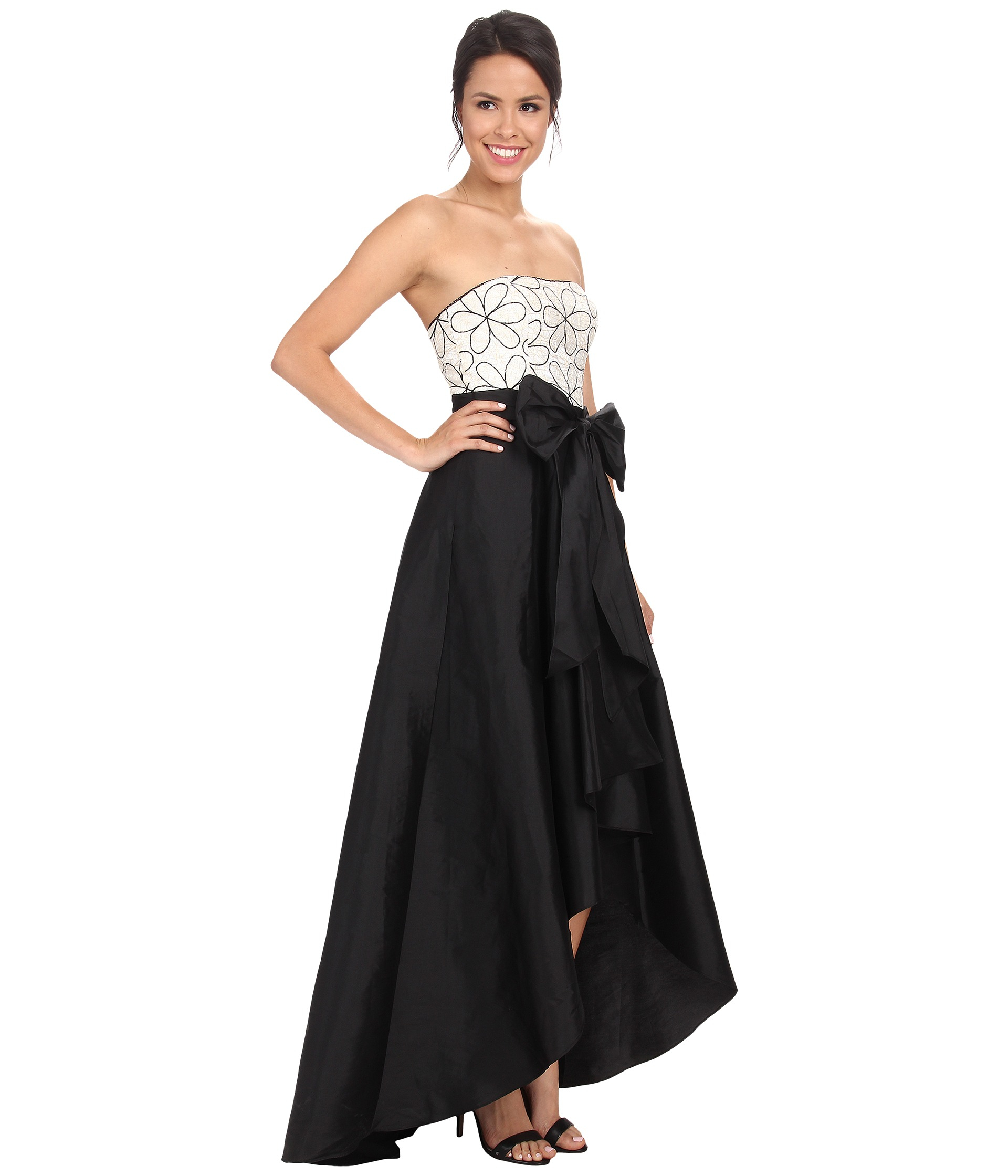 adrianna papell crepe taffeta bow gown
