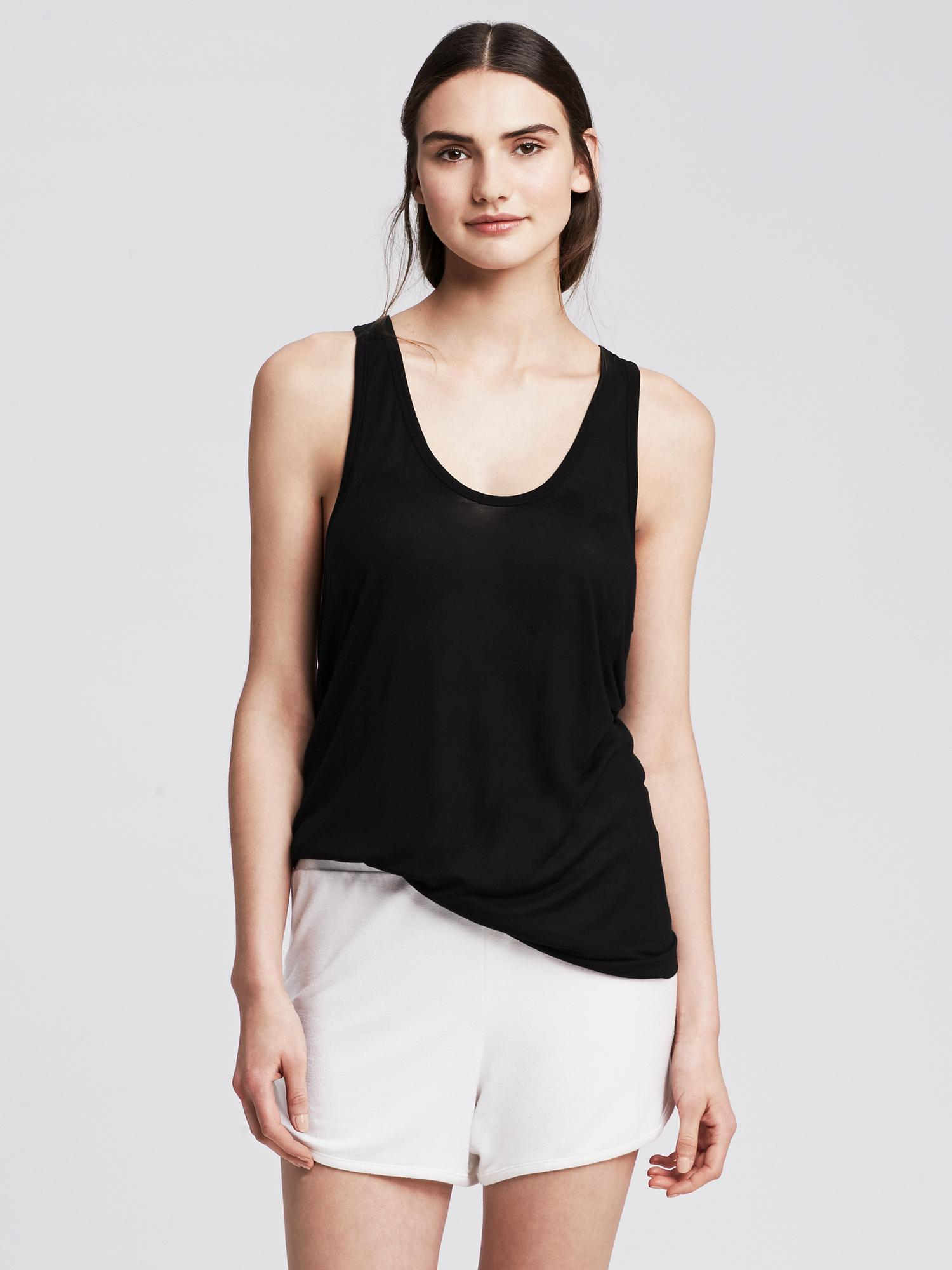 Banana republic Sheer Modal Lounge Tank in Black Lyst