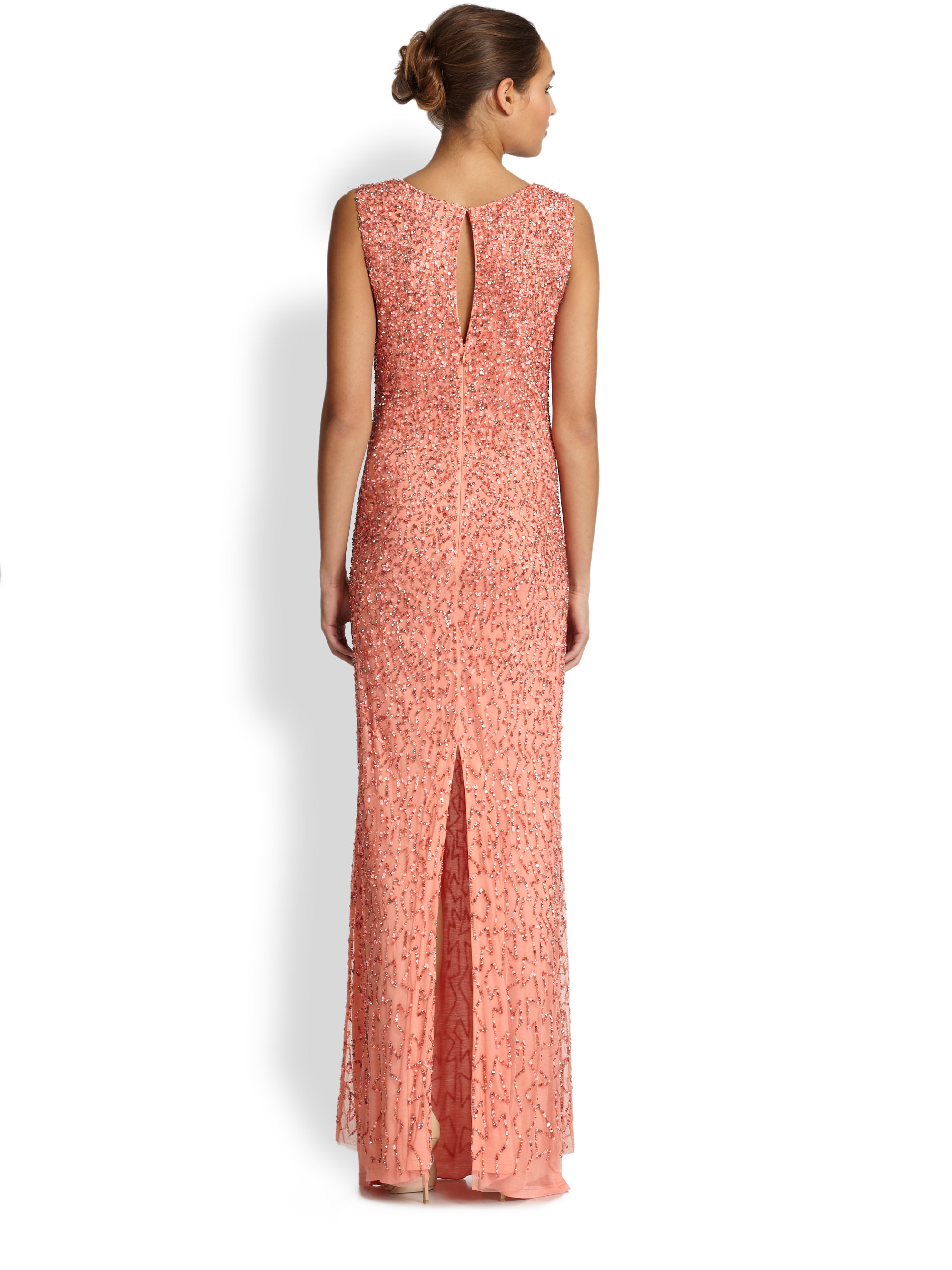 aidan mattox lace column gown