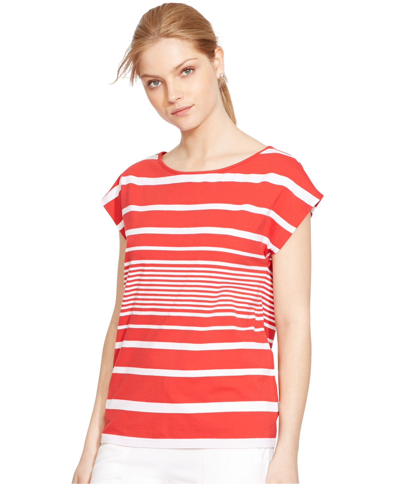 Lauren by ralph lauren Plus Size Multi-Striped Boat-Neck Shirt in Red ...