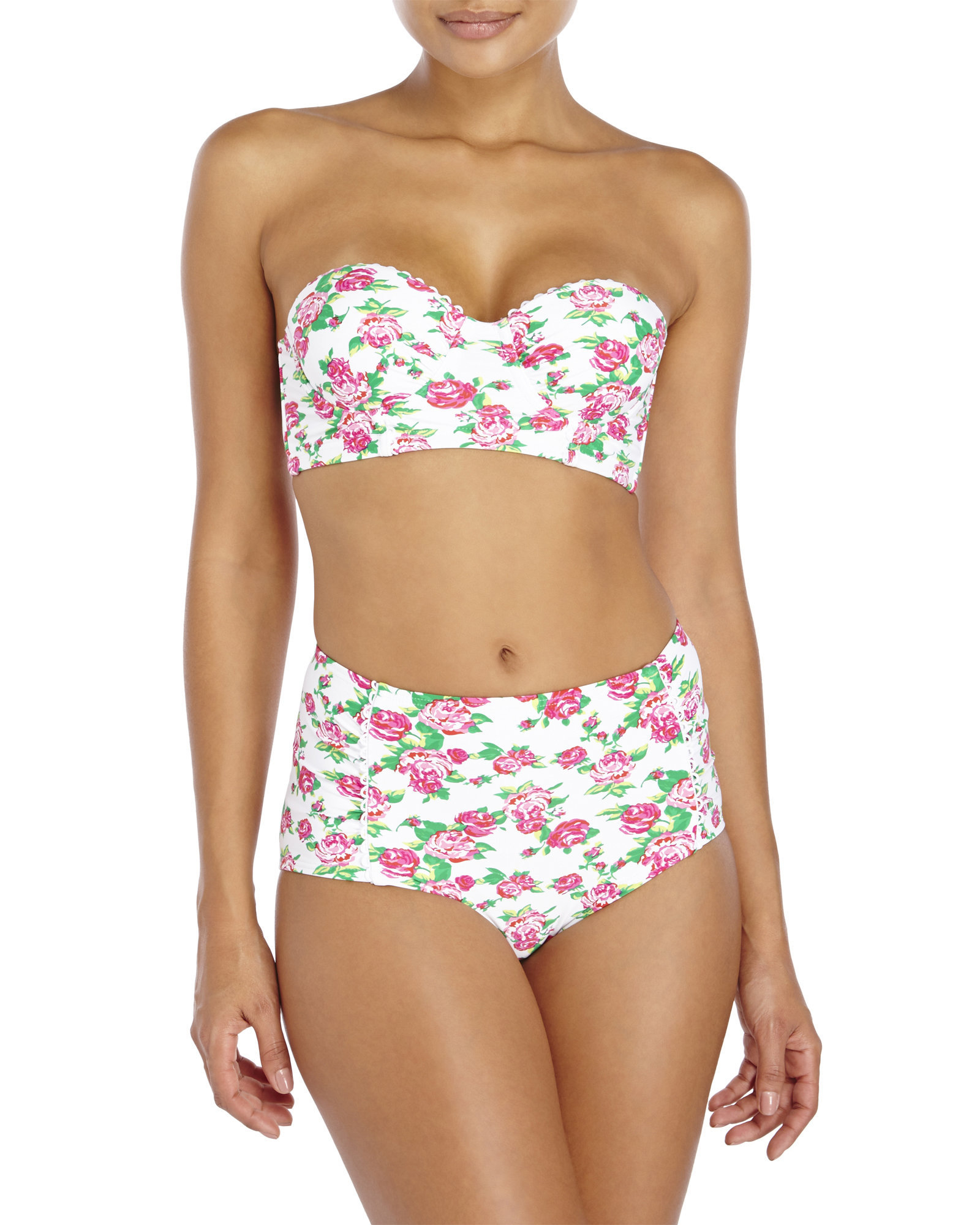 longline bikini top and high waisted bottoms