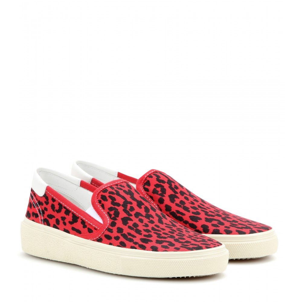 Lyst - Saint Laurent Leopard-Print Canvas Slip-On Sneakers in Red