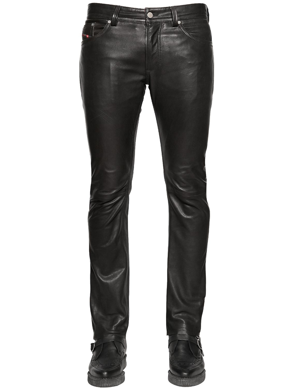 Utilfreds narre roterende DIESEL 18cm Thavar Slim Fit Nappa Leather Pants in Black for Men | Lyst