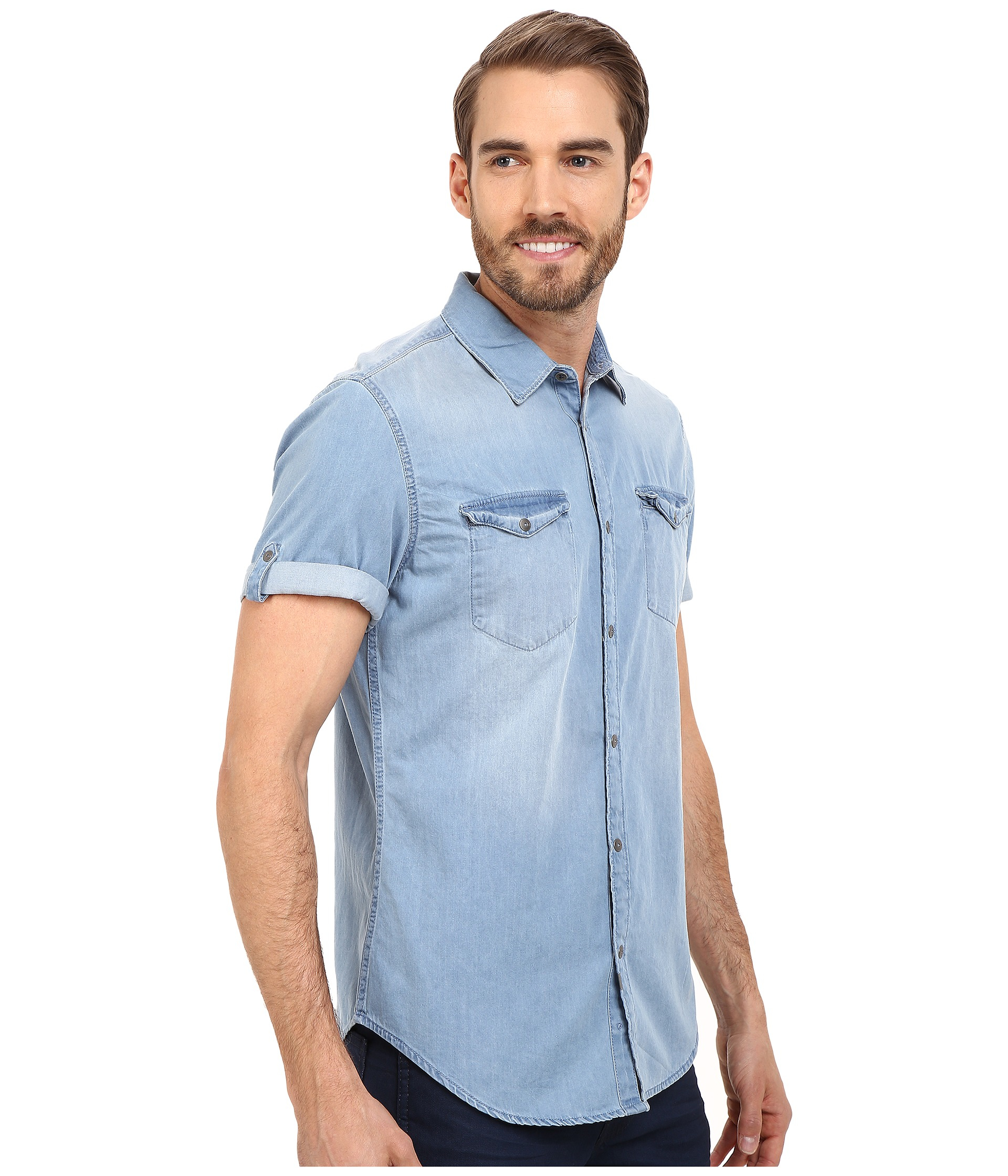 Calvin Klein Cotton Short Sleeve Shirt in Blue for Men - Lyst