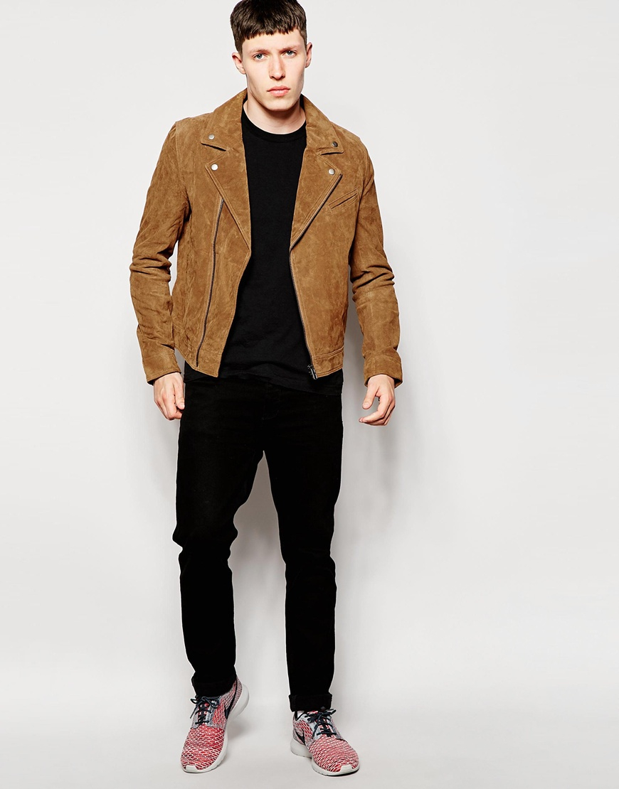 mens brown suede biker jacket