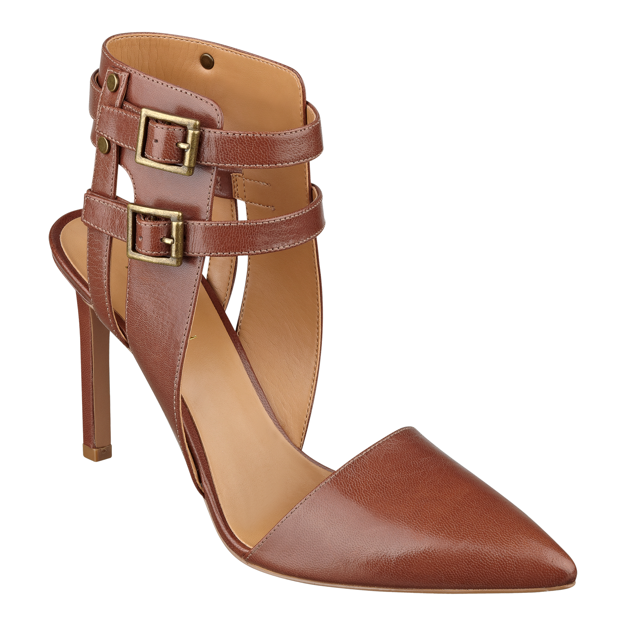 Nine West Catchme Ankle Strap Heels in Brown (BROWN LEATHER)