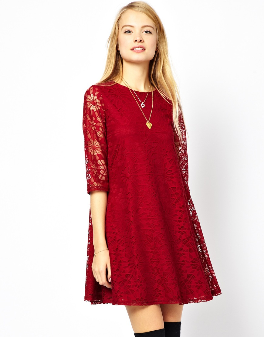 red lace swing dress