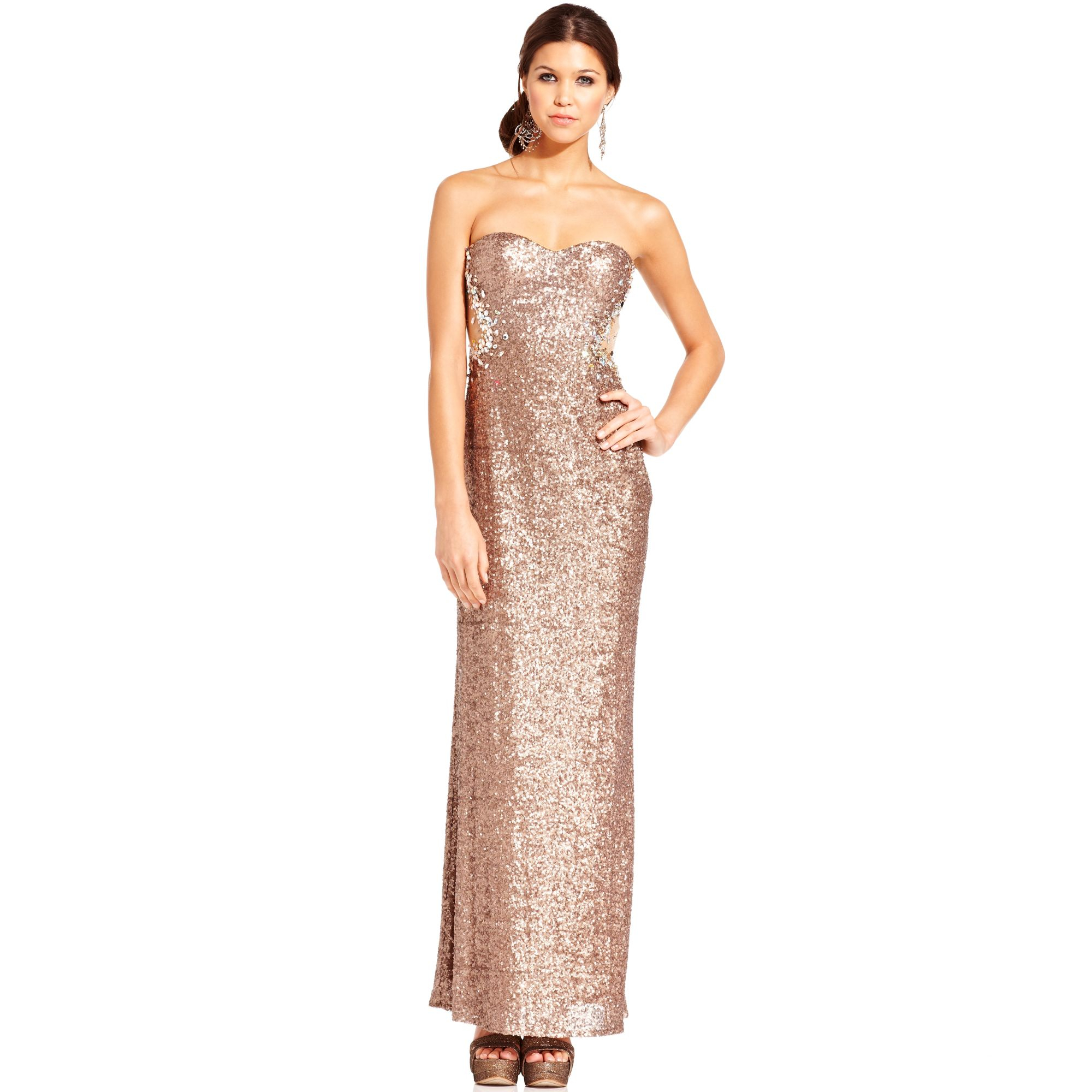 sequined lace column gown
