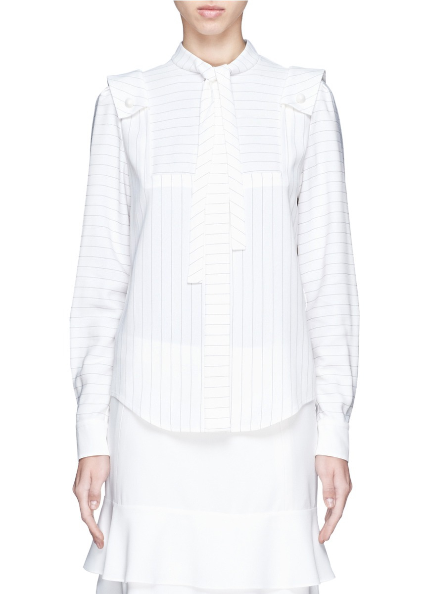 Lyst - Chloé Buttoned Shoulder Pinstripe Blouse in White
