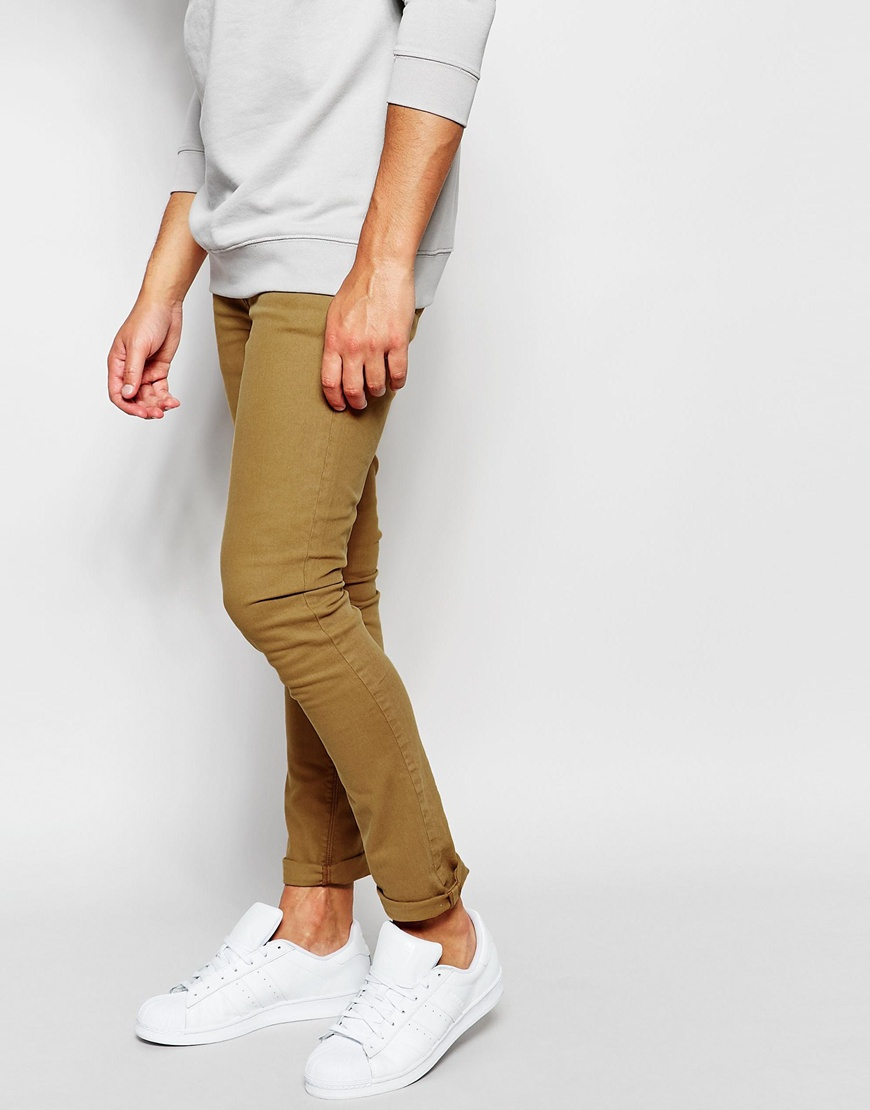 ASOS Denim Super Skinny Jeans In Dark Tan in Brown for Men - Lyst