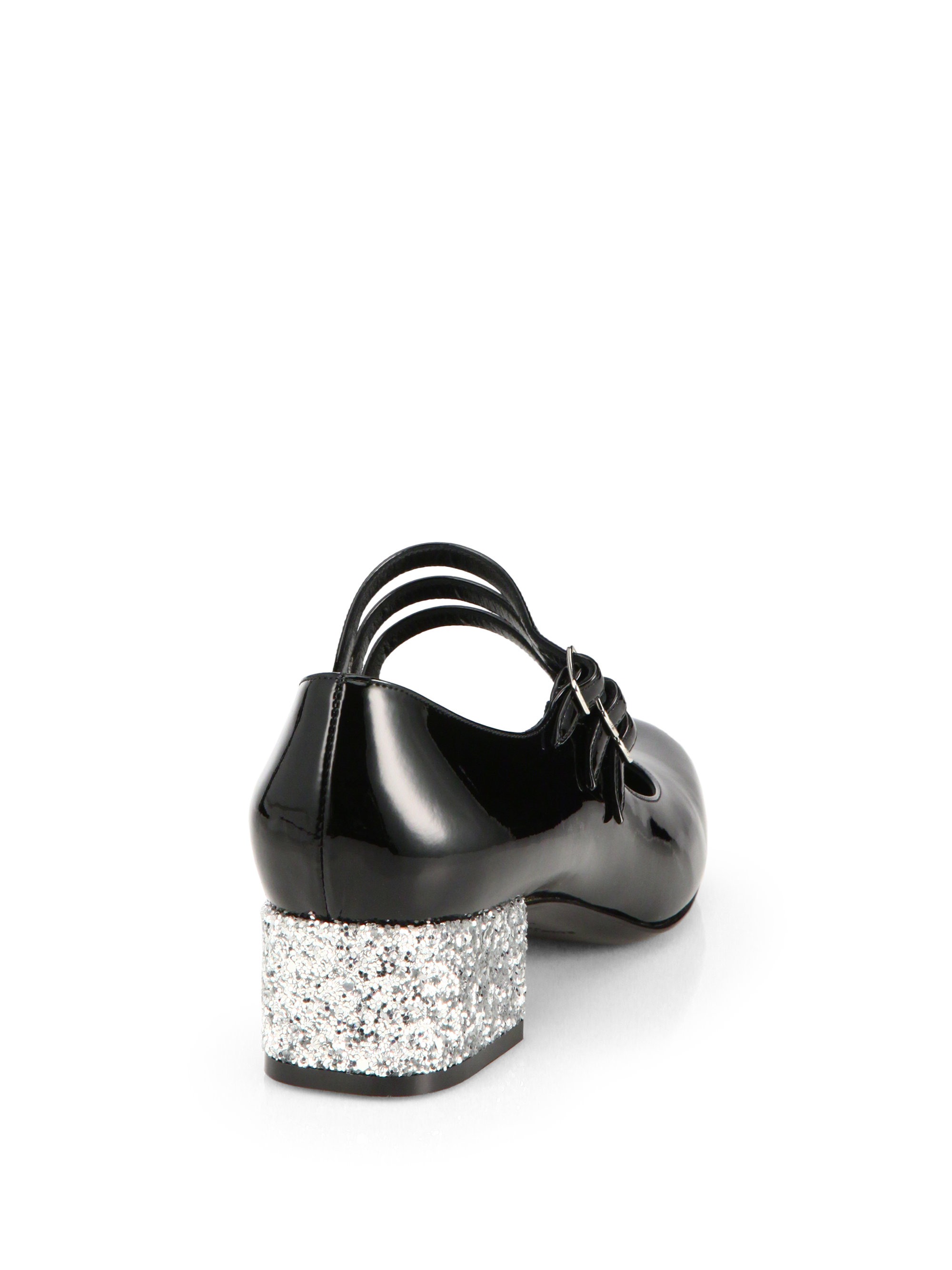 Saint Laurent GlitterHeel Patent Leather Mary Jane Pumps in Black