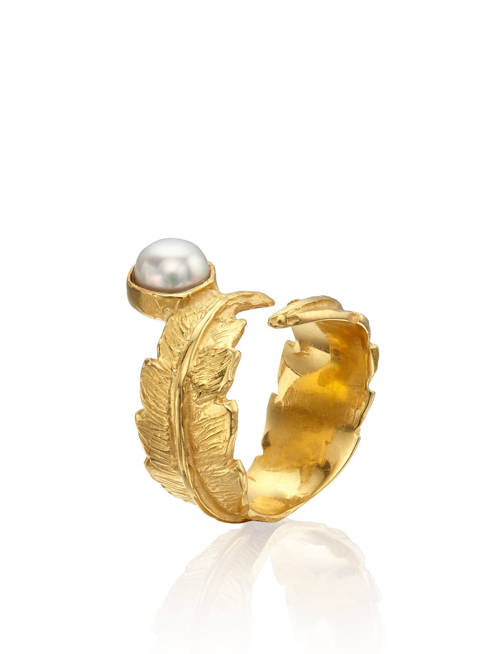 Leivan kash Gold Pearl Feather Pinky Ring in Metallic | Lyst