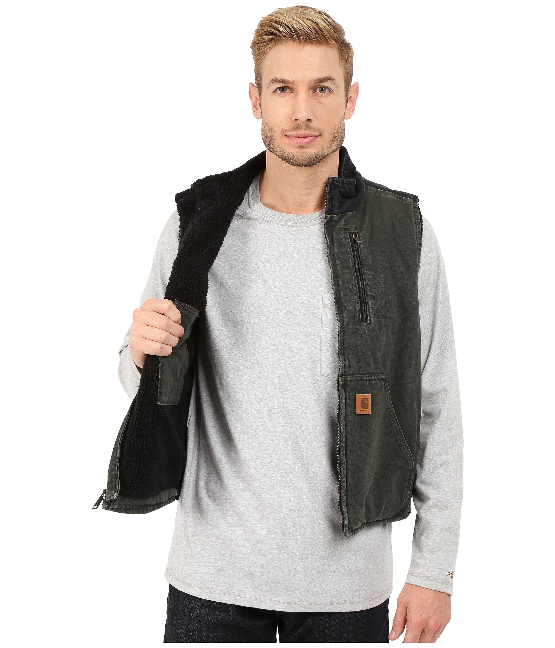 Download Carhartt Mock Neck Vest Sherpa Lined Sandstone in Moss ...