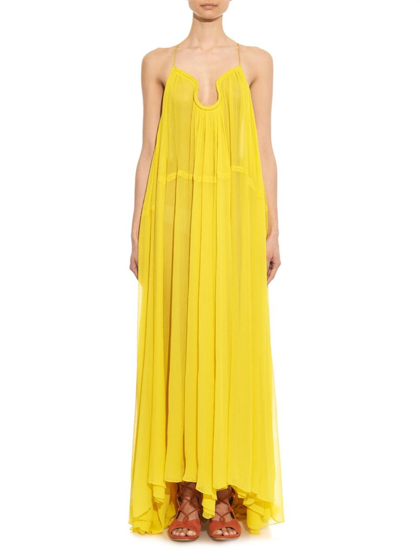 Chloé Silk-Voile Maxi Dress in Yellow - Lyst