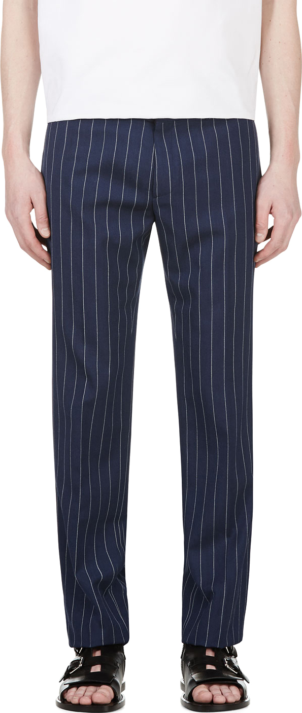 Lyst - Juun.J Navy Wool Pinstripe Trousers in Blue for Men