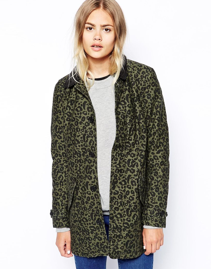 Carhartt Trench Coat With All Over Leopard Print in Green - Lyst