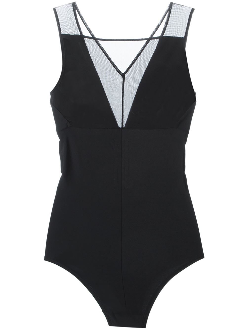 black one piece swimsuit with sheer panels