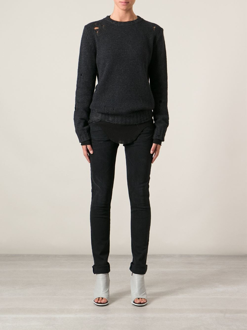 DIESEL Distressed Sweater in Black | Lyst