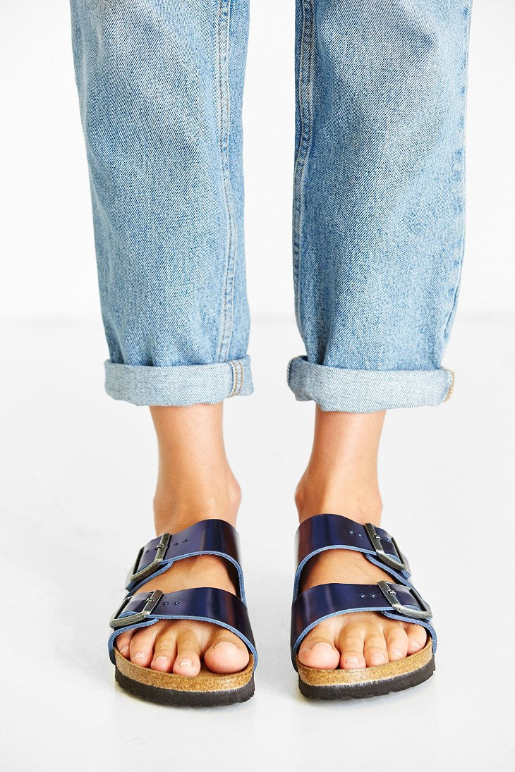 Birkenstock Arizona Metallic Soft Footbed Sandal in Blue (NAVY) Lyst