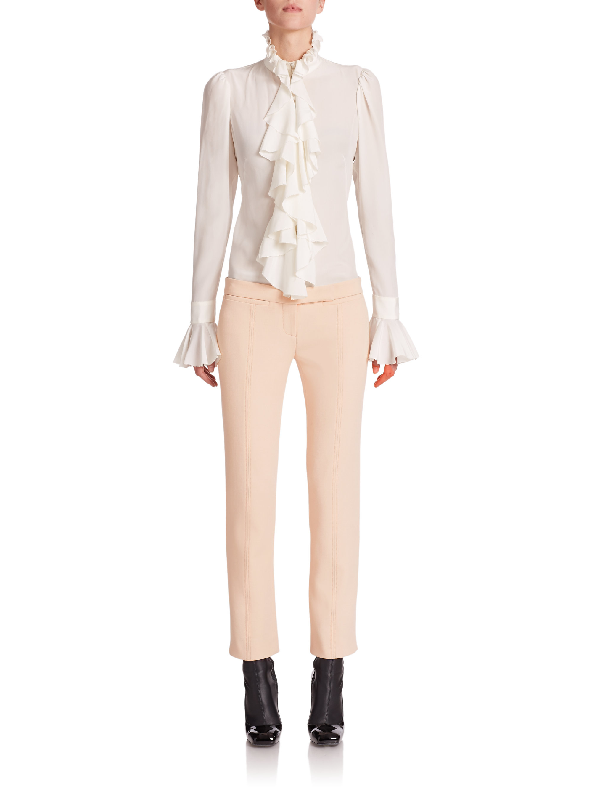 Alexander McQueen Silk Ruffle Blouse in White | Lyst