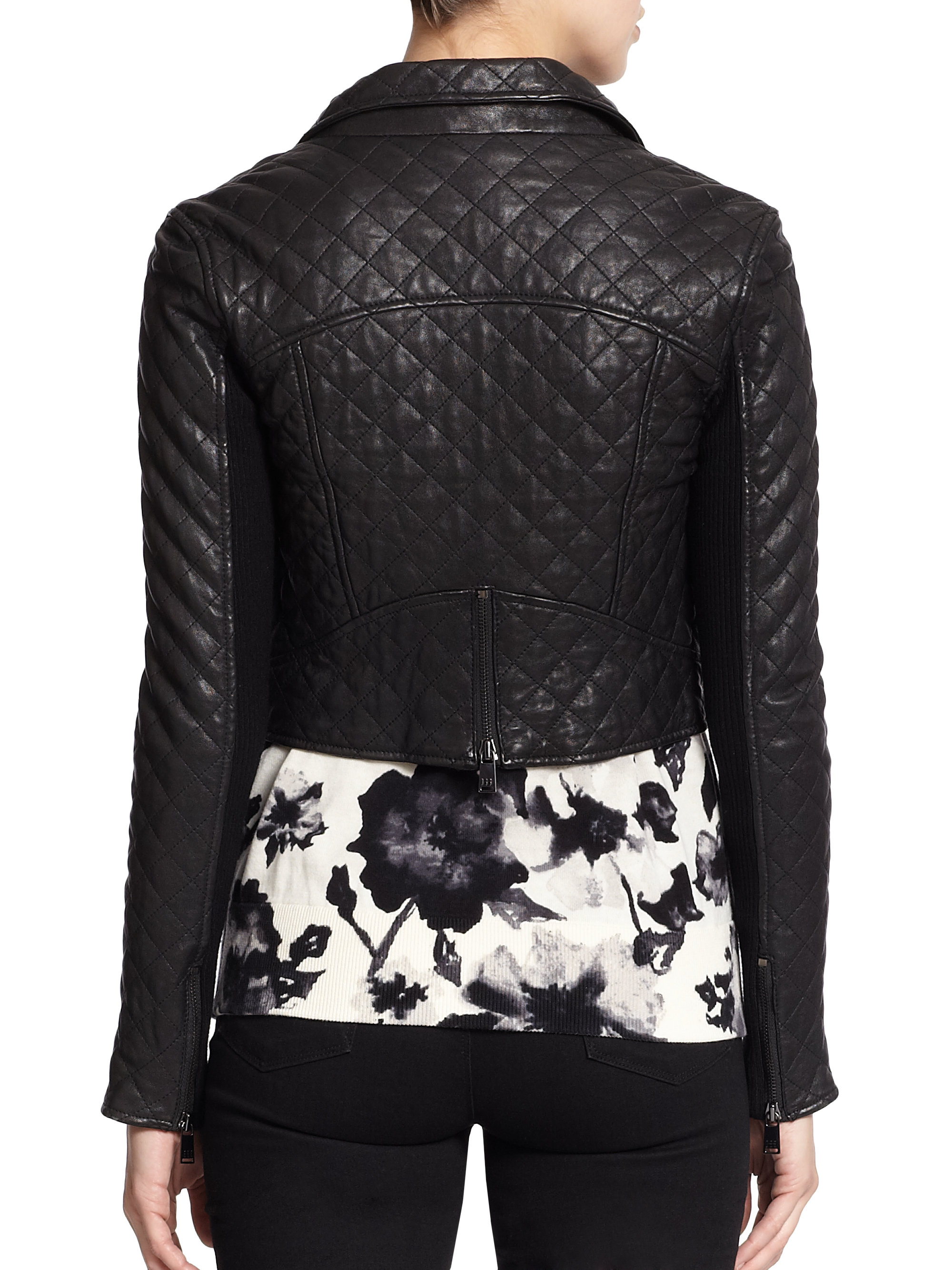 Haute Hippie Cropped Quiltedleather Moto Jacket in Black