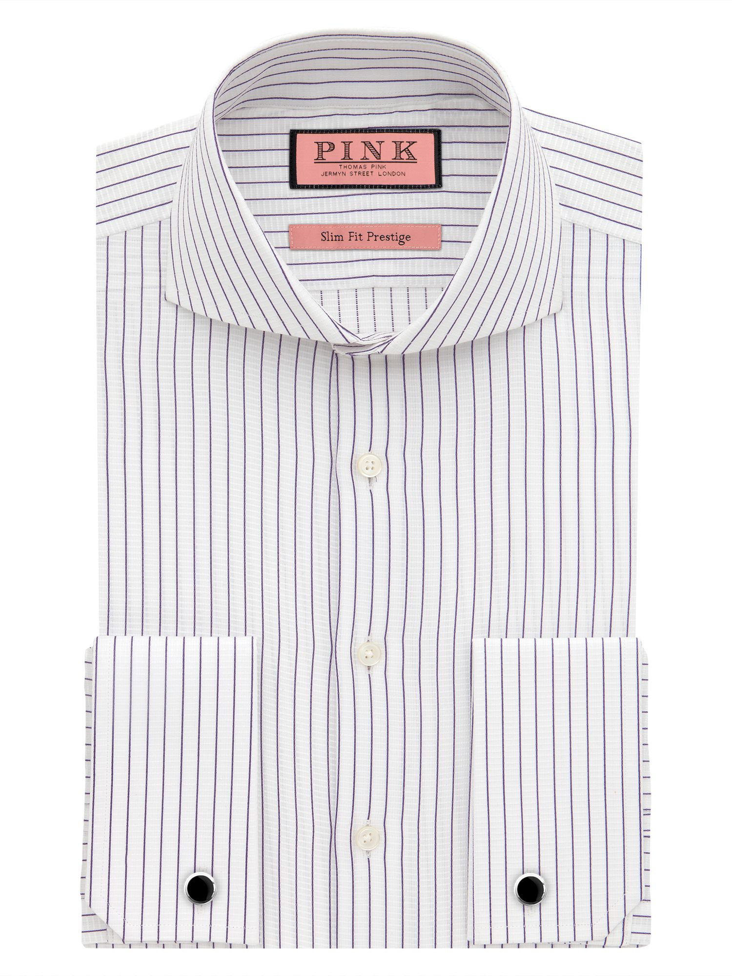 Thomas pink Stripe Slim Fit Long Sleeve Cutaway Collar Shirt in White