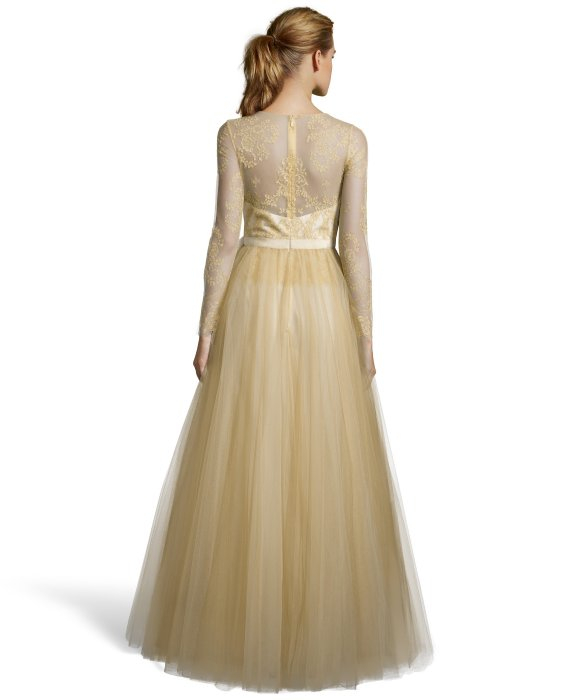 marchesa notte gold artwork sequin gown