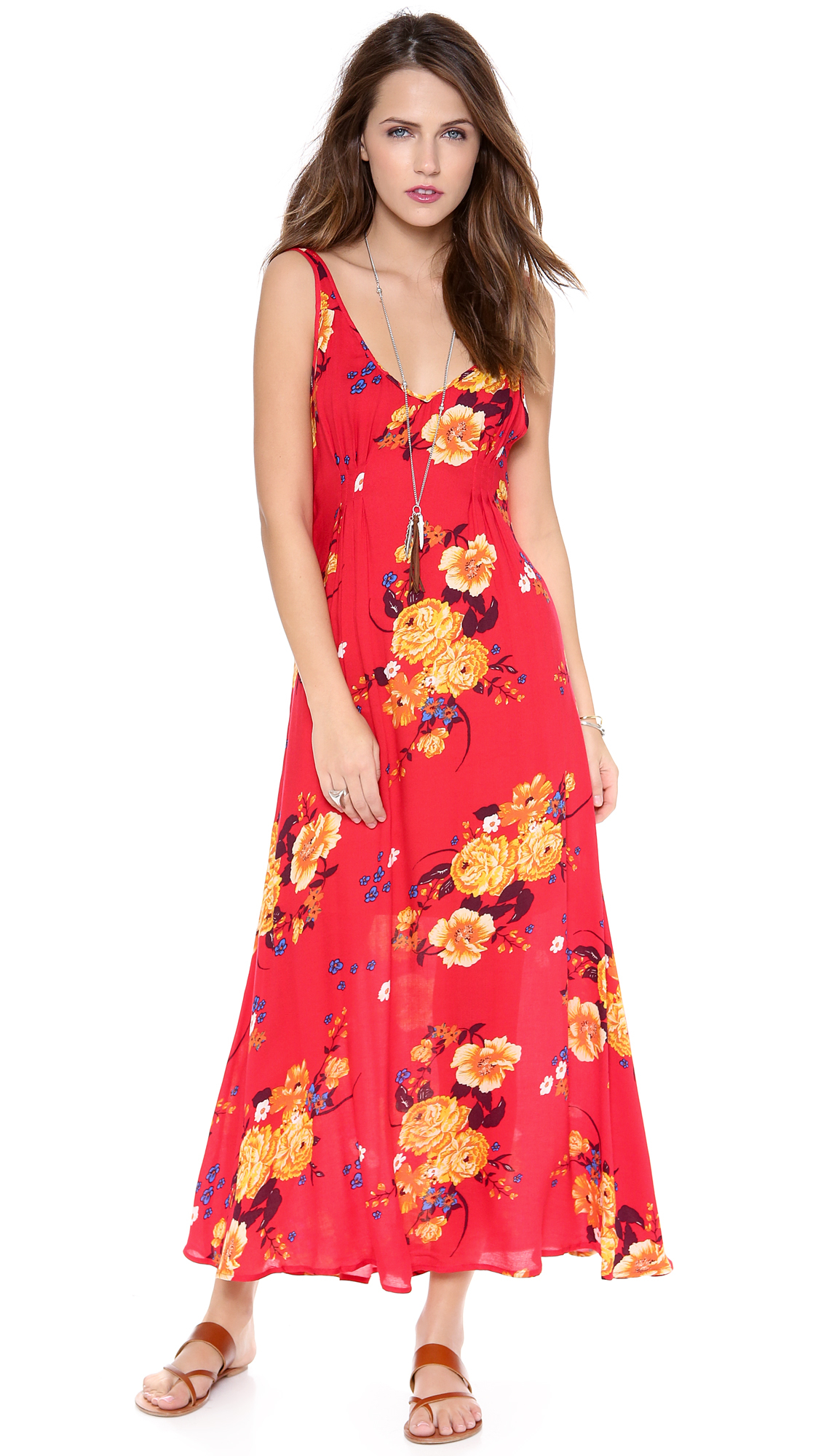 Lyst - Free People Cinched Printed Maxi Dress in Red