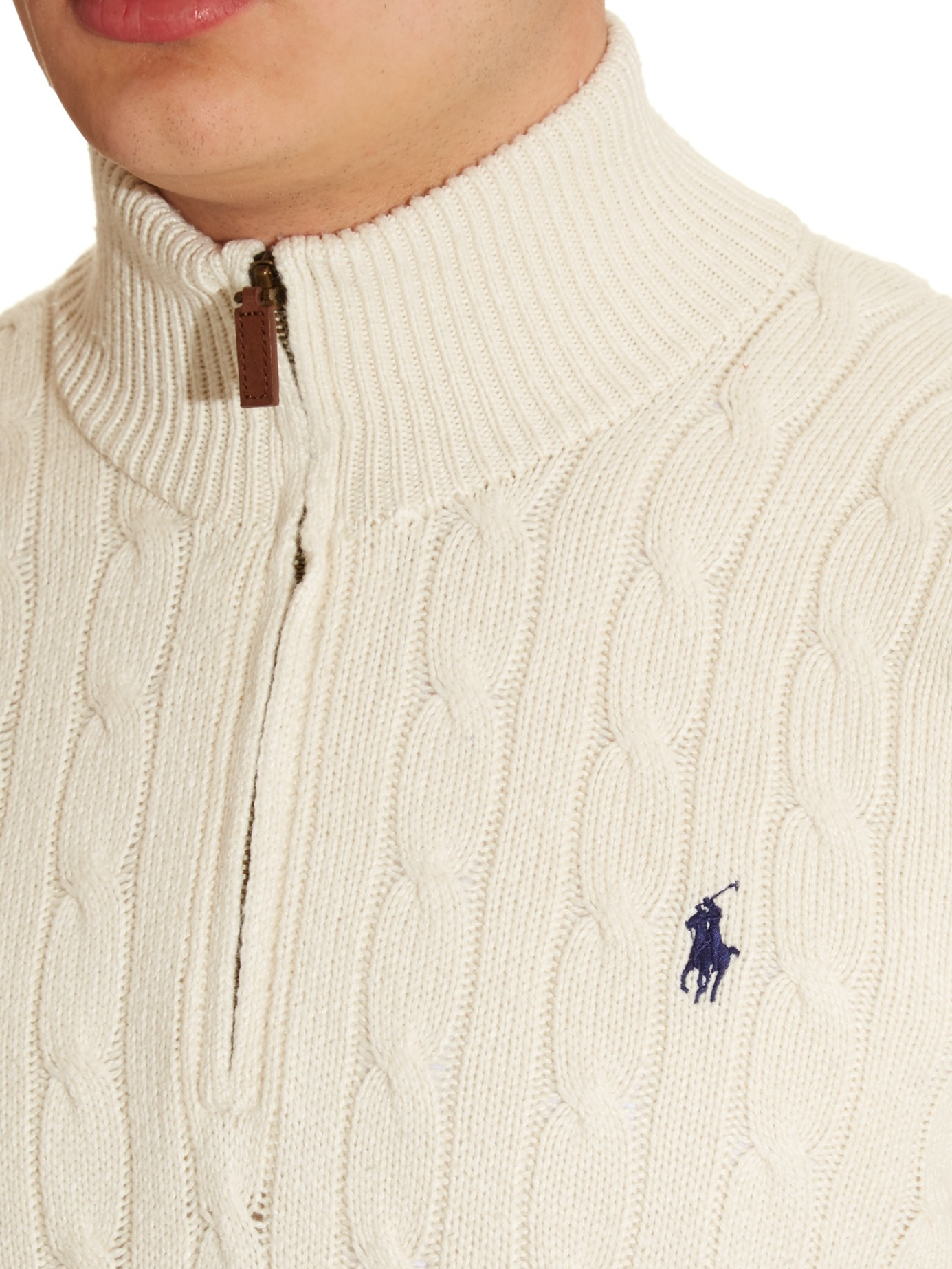 Polo Ralph Lauren Funnel-neck Cable-knit Silk Sweater in Natural for Men |  Lyst