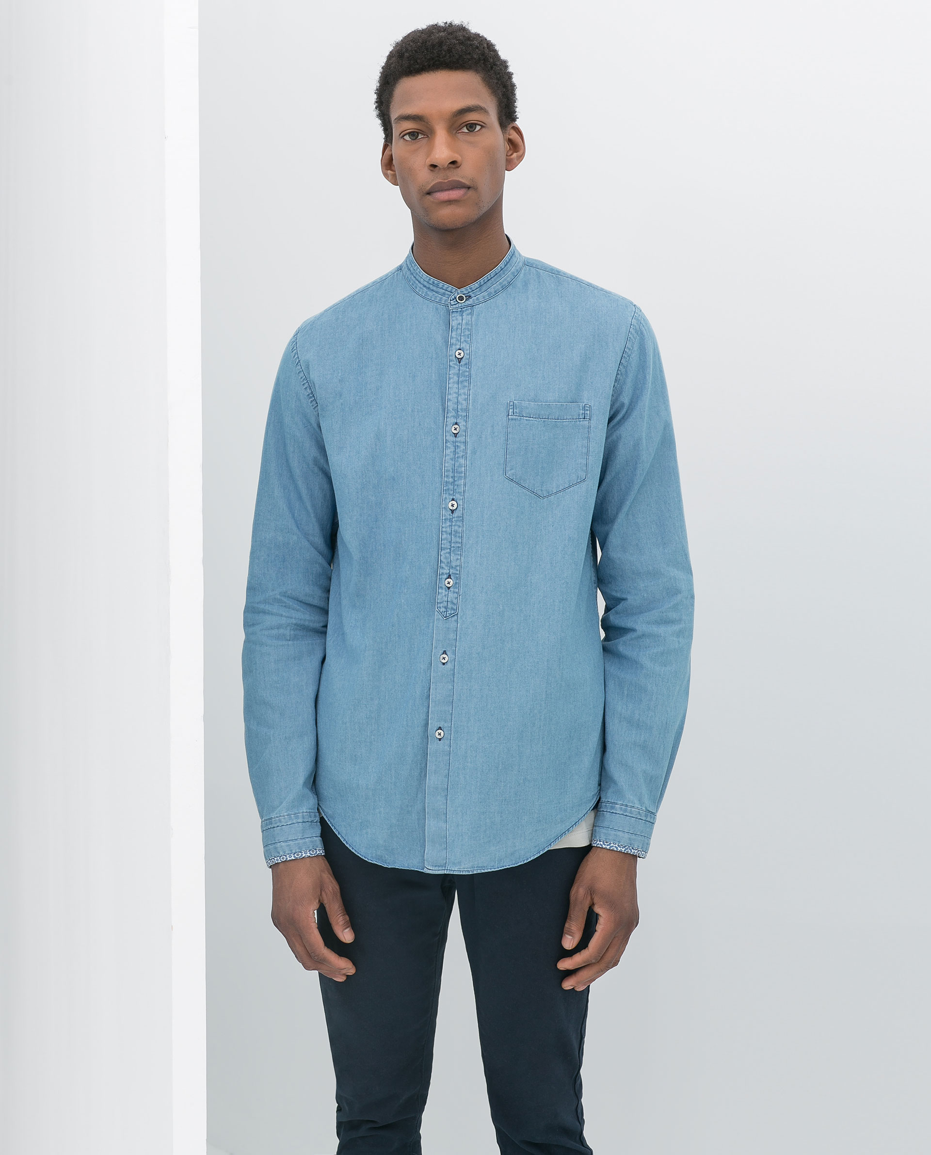 Zara Mao Collar Denim Shirt in Blue for Men | Lyst