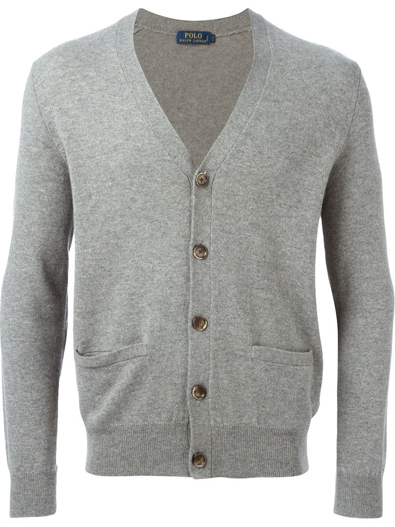 Lyst Polo Ralph Lauren Elbow Patch Cardigan in Gray for Men