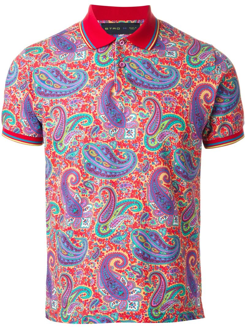 Etro Paisley Print Polo Shirt in Red for Men | Lyst