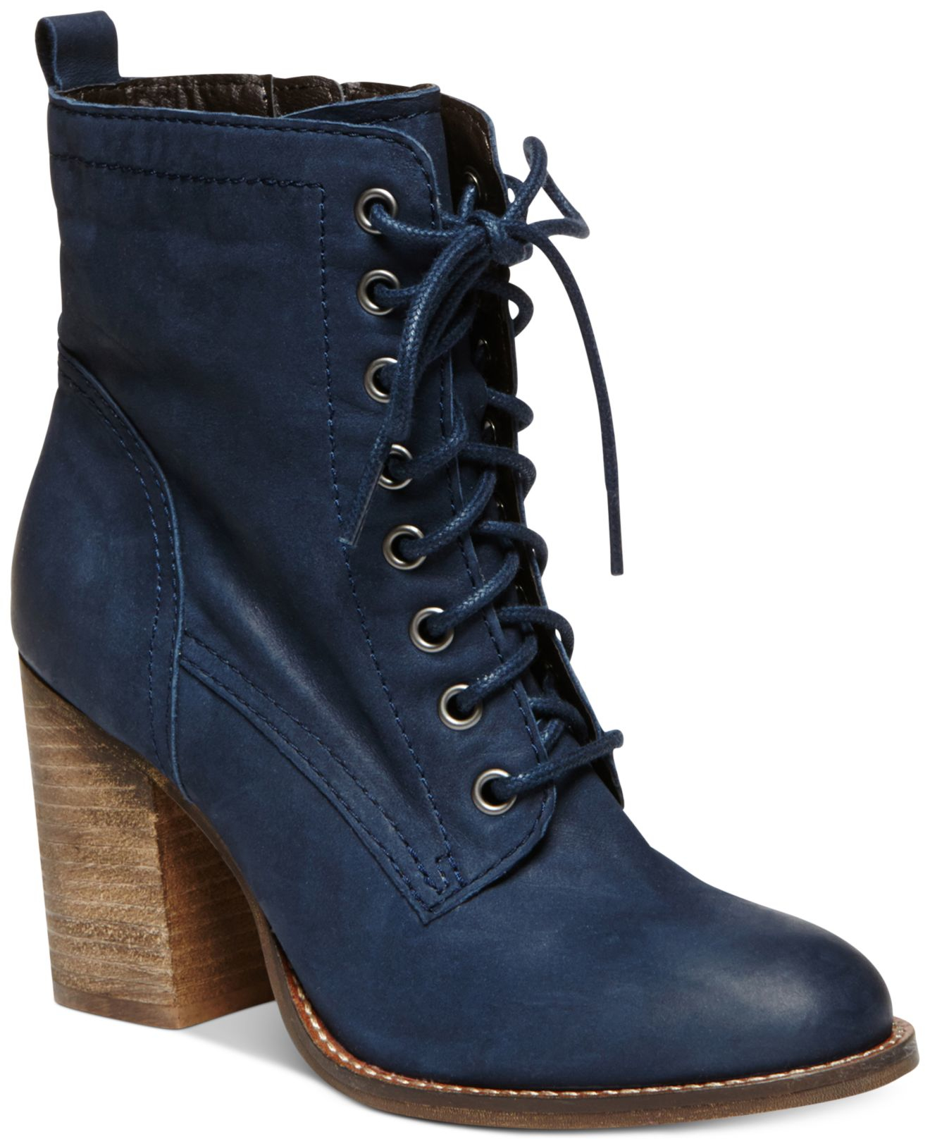 navy blue lace up booties