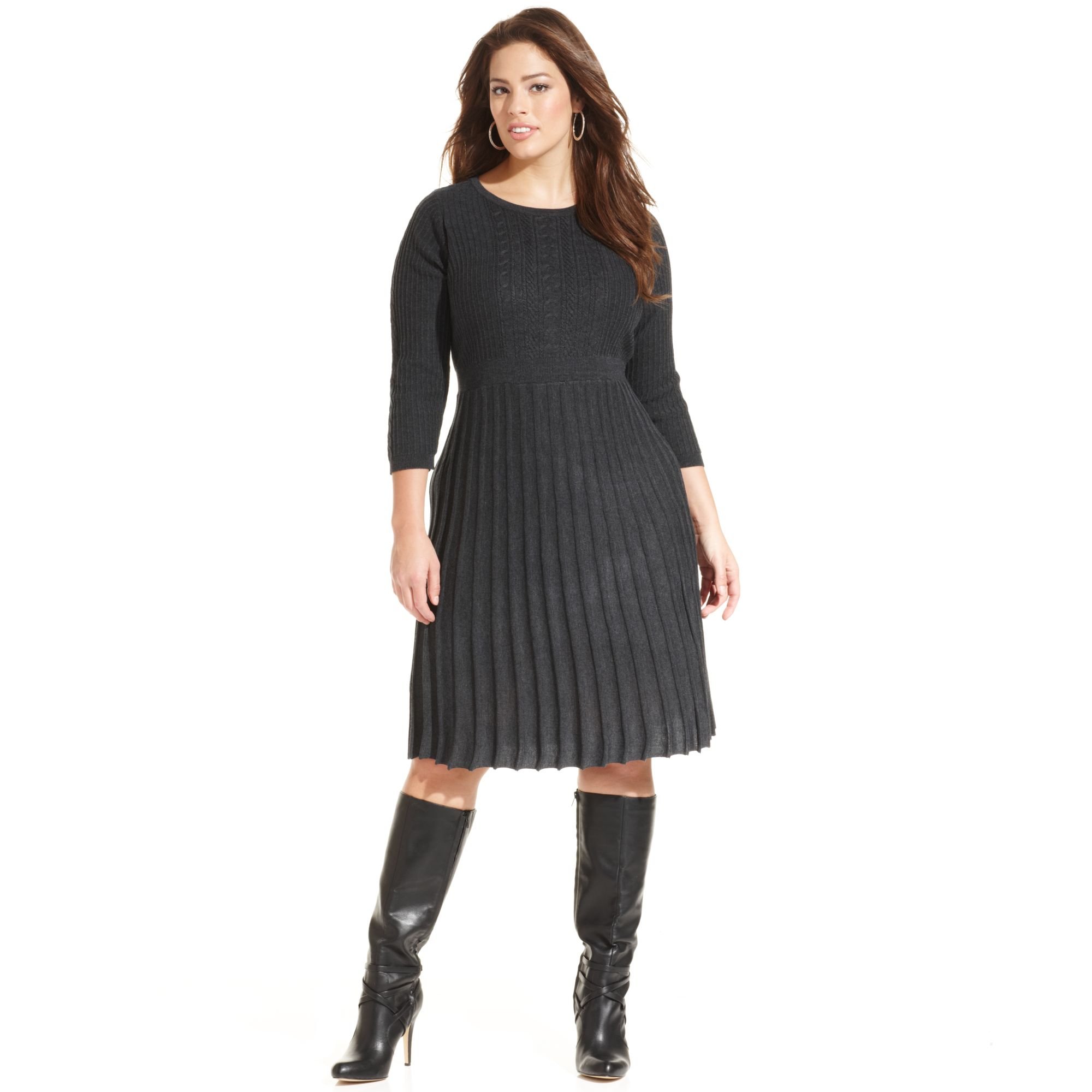 Calvin Klein Pleated Sweater Dress in Charcoal (Black) - Lyst