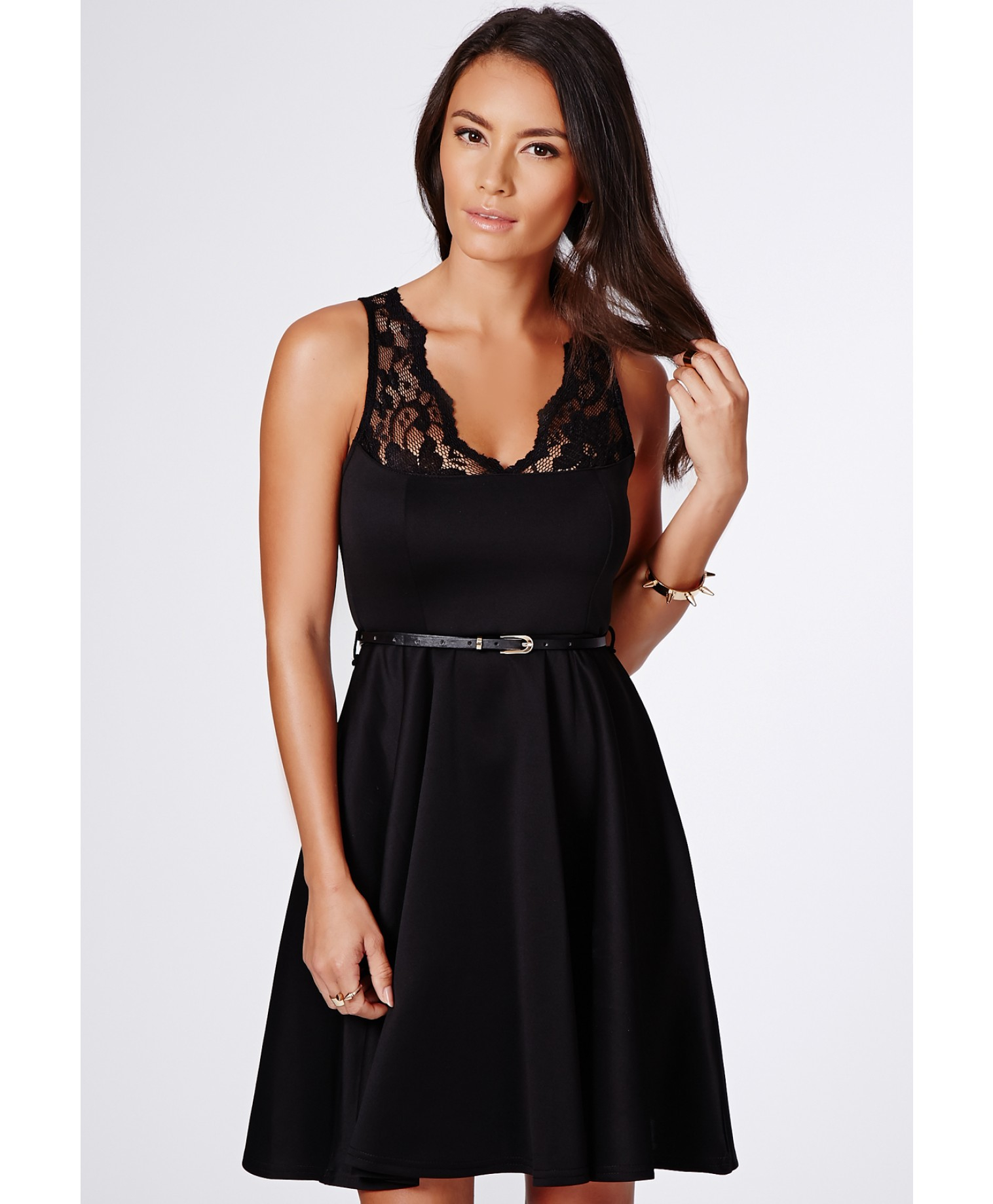 perfect evening black lace skater dress
