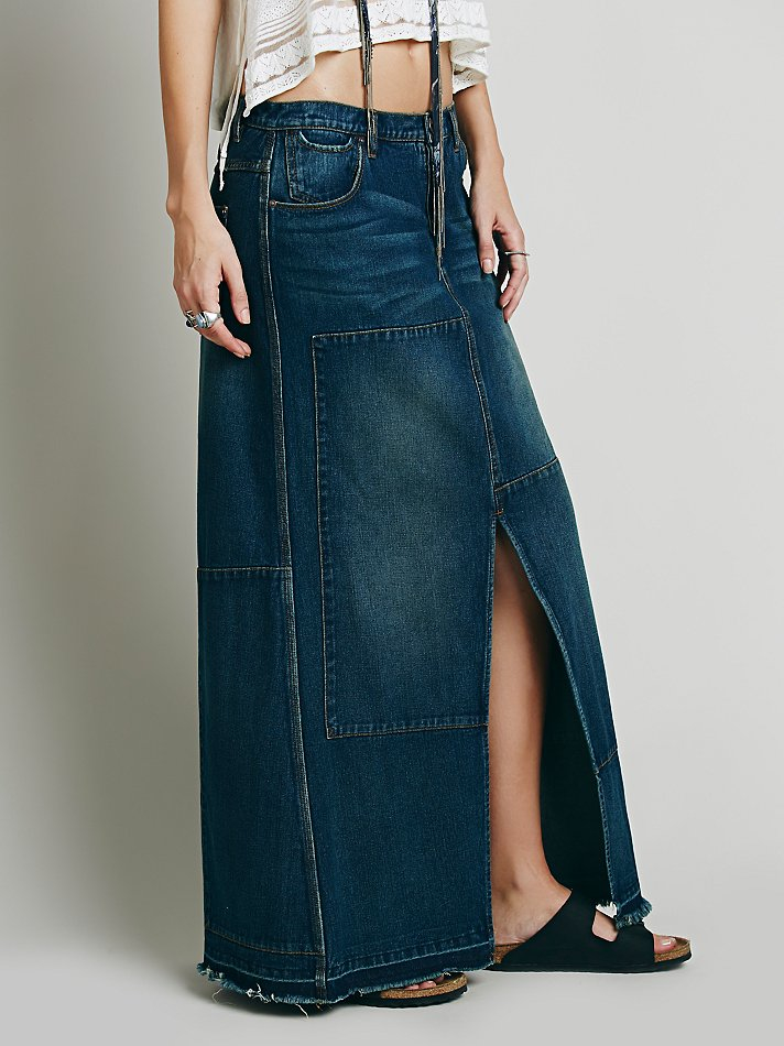 free people denim maxi skirt