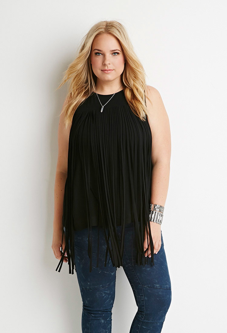 Forever 21 Plus Size Fringe Overlay Top in Black | Lyst
