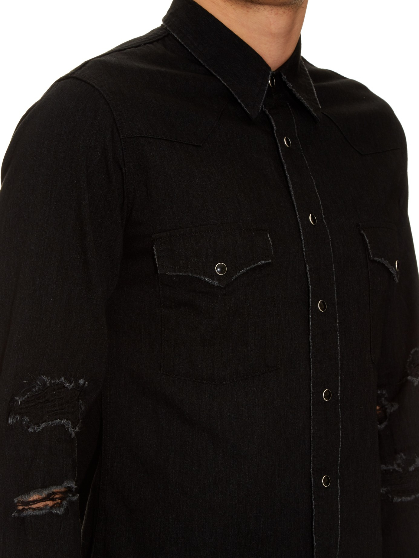 black distressed denim shirt