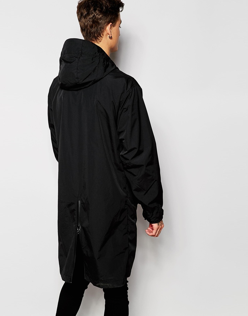 ASOS Synthetic Longline Parka Jacket In Black for Men - Lyst