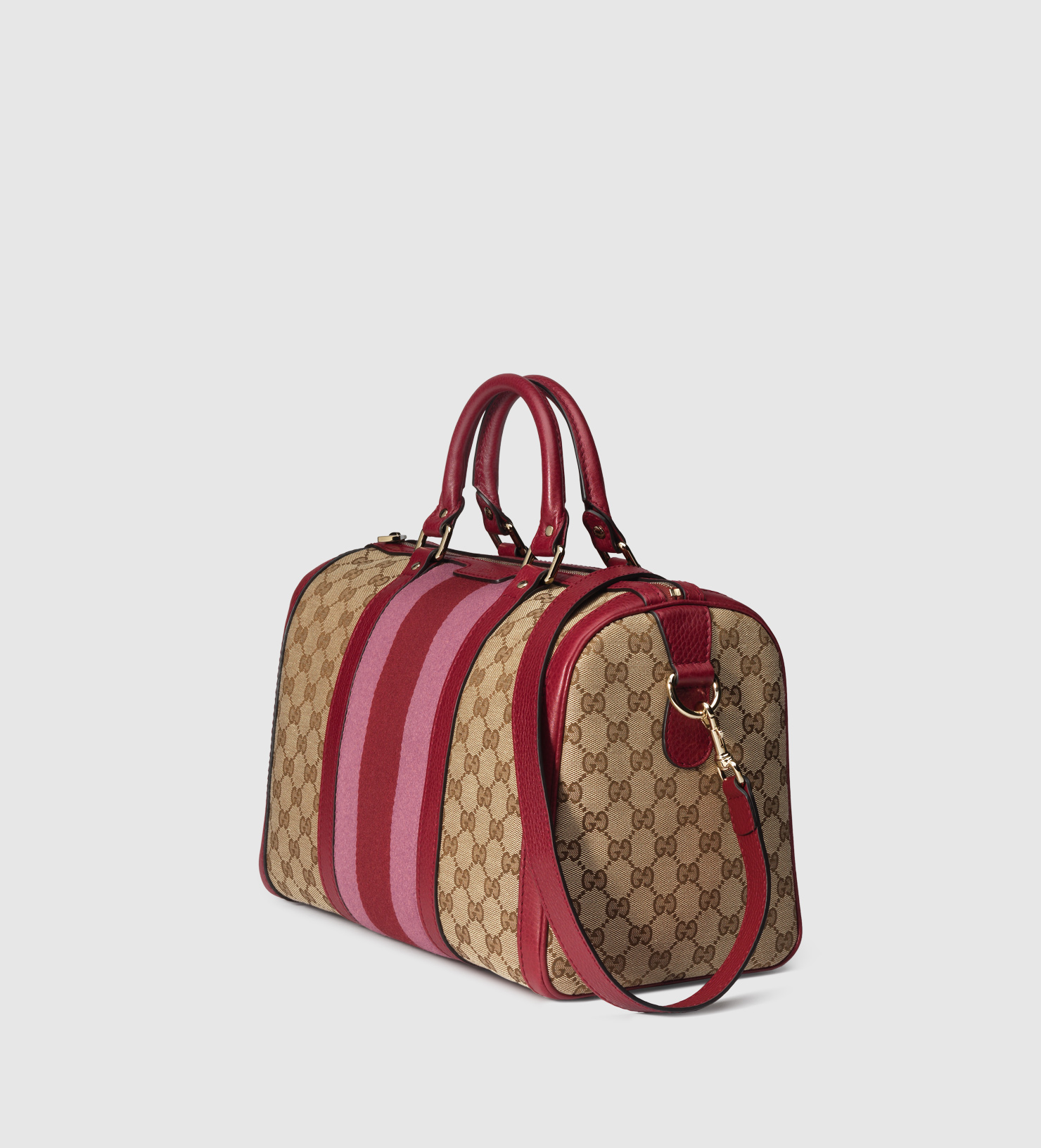 Gucci Vintage Web Original Gg Canvas Boston Bag In Beige Purple