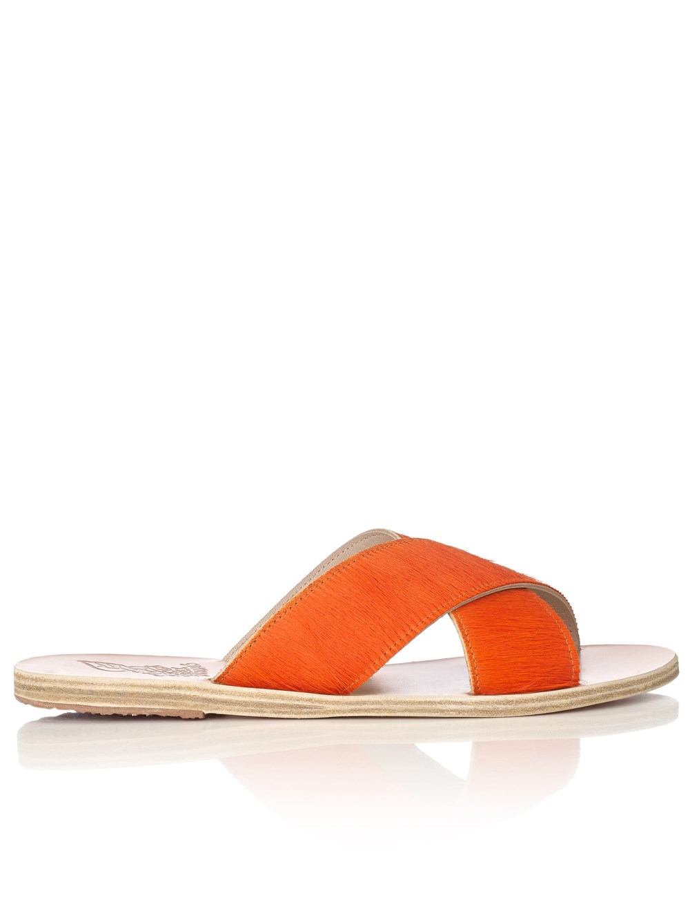 Ancient greek sandals Orange Pony Hair Thais Sliders in Orange