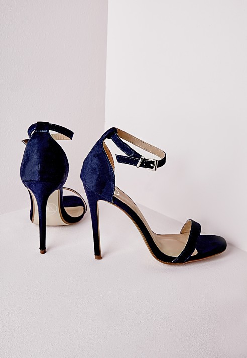 Missguided Barely There Heeled Sandals Navy Faux Suede in Blue - Lyst