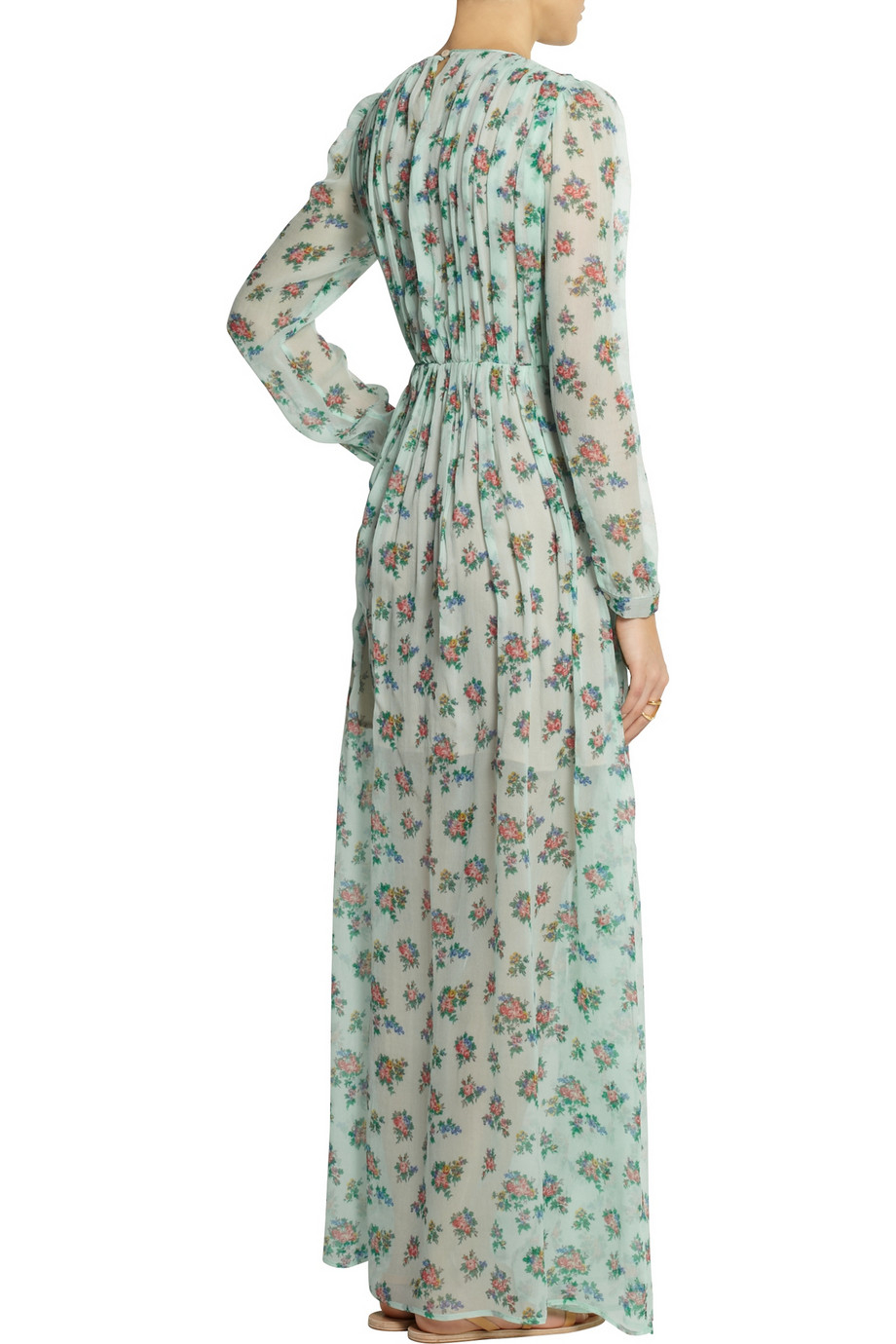 MSGM Floral-Print Silk-Chiffon Maxi Dress in Mint (Green) - Lyst