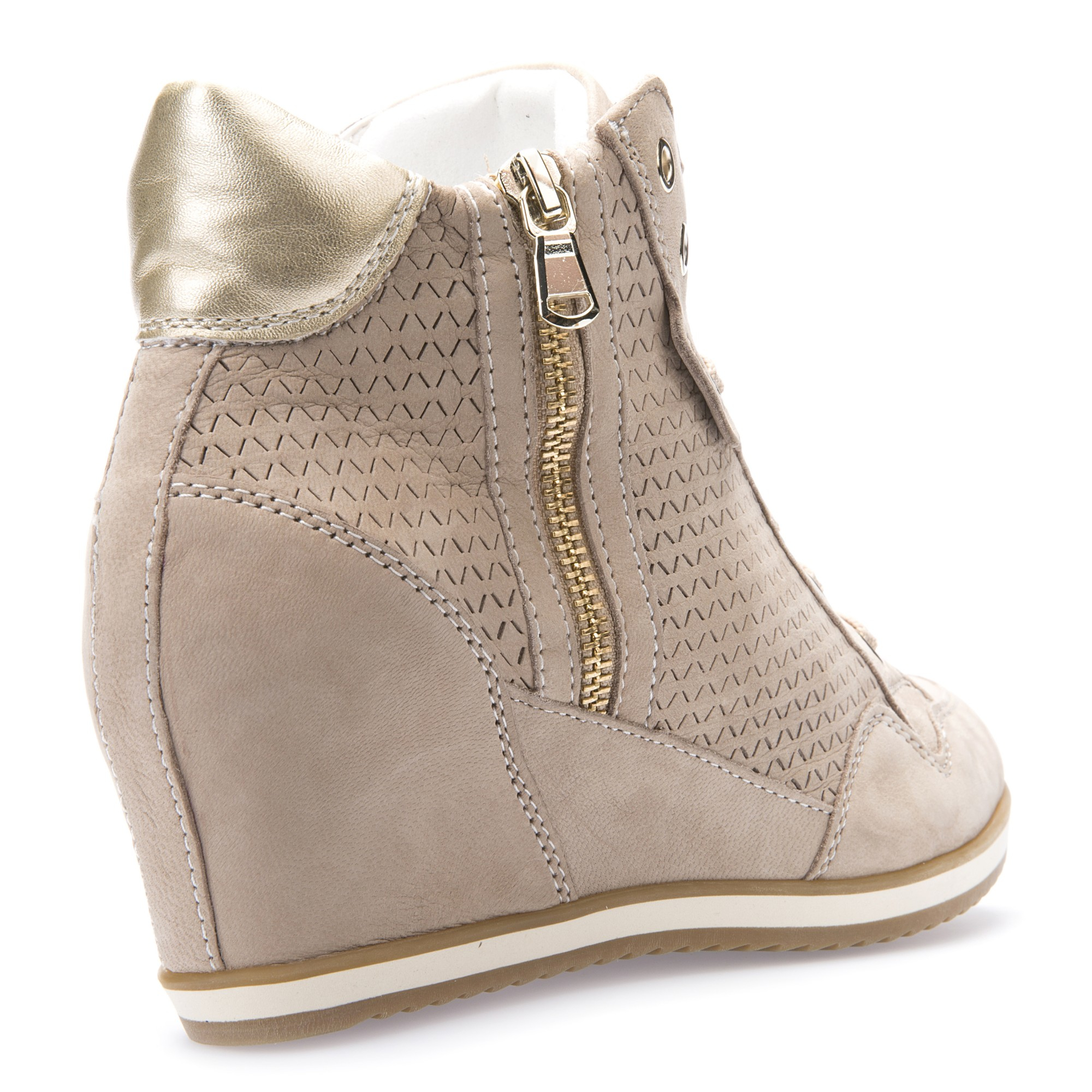 Geox Leather Illusion Wedge Heeled Lace Up Trainers in