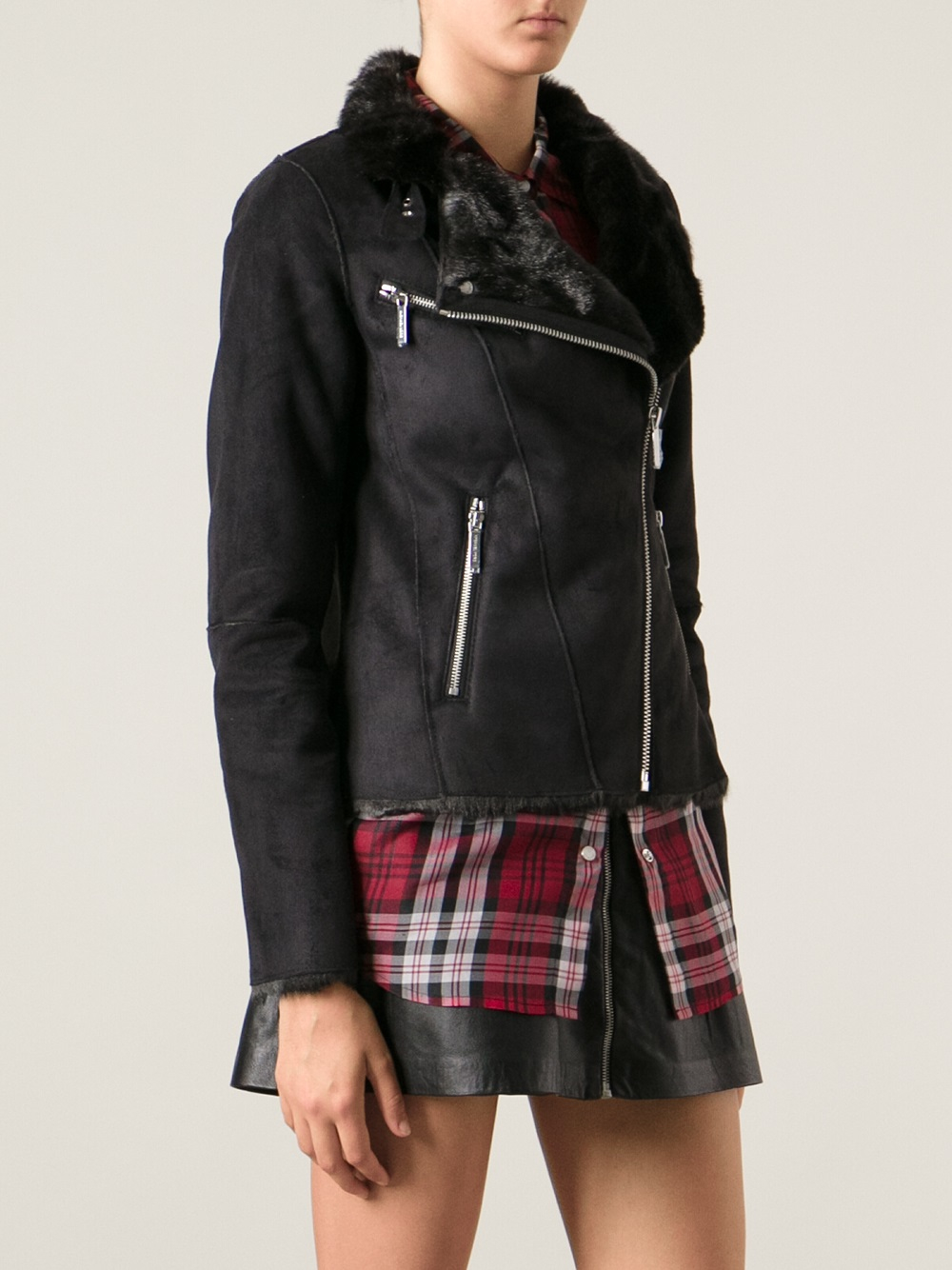 Lyst Michael Kors Faux Mink Moto Jacket In Black Gallery