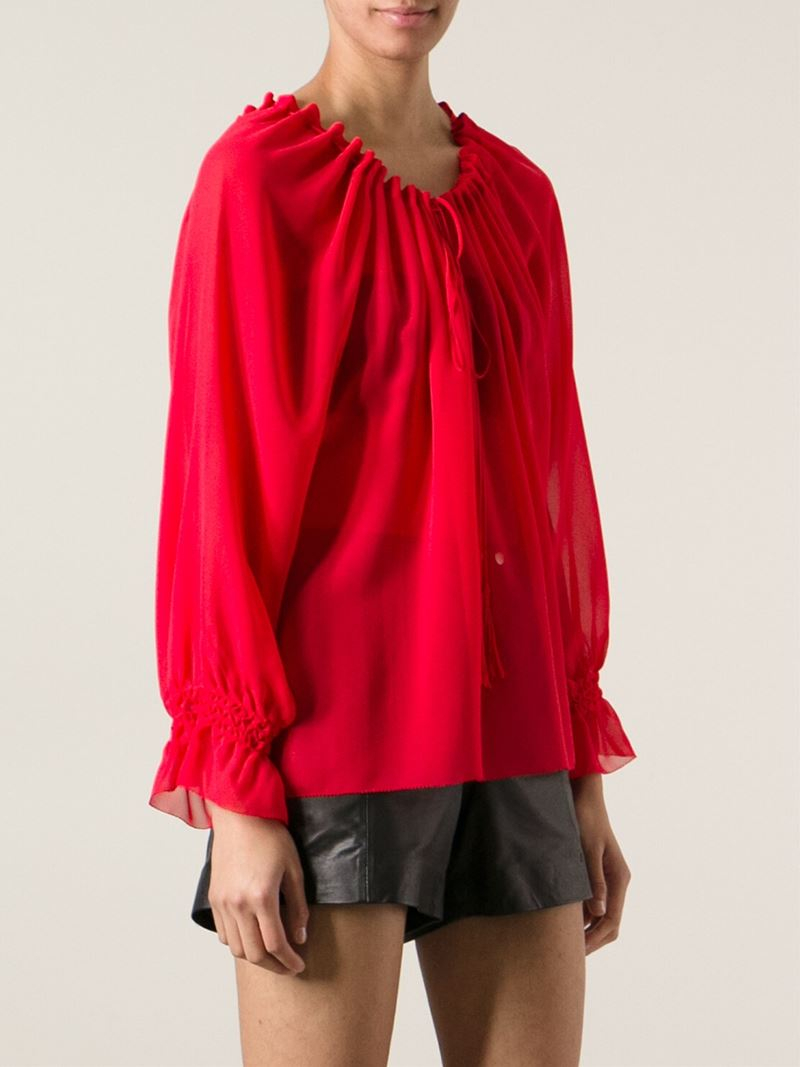 Lyst Ermanno Scervino Gathered Neckline Blouse in Red