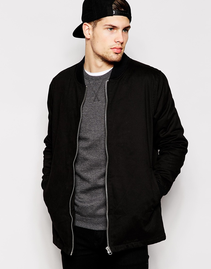 ASOS Cotton Longline Bomber Jacket In Black for Men - Lyst