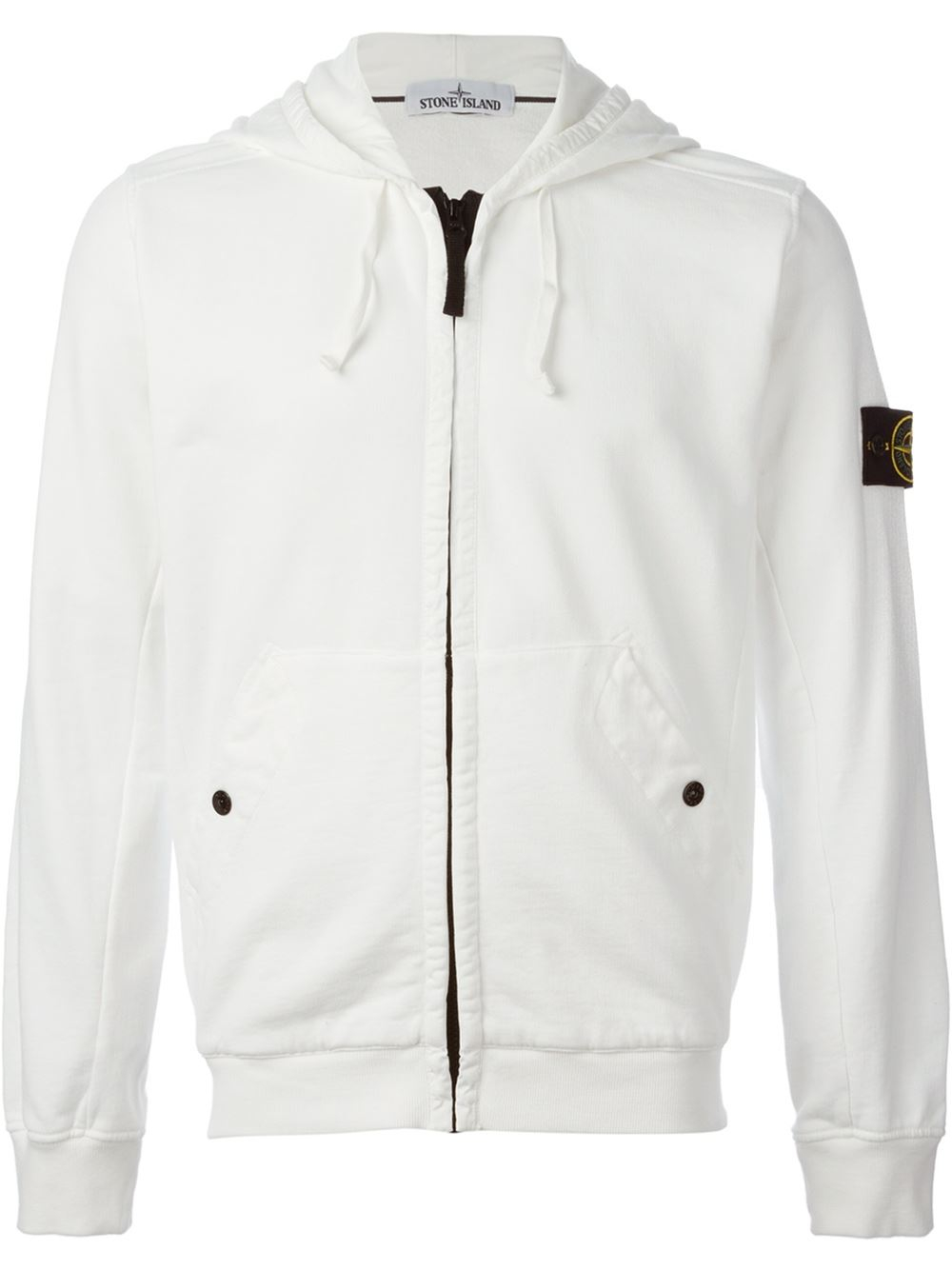 Stone Island Zipped Hoodie in White for Men - Lyst