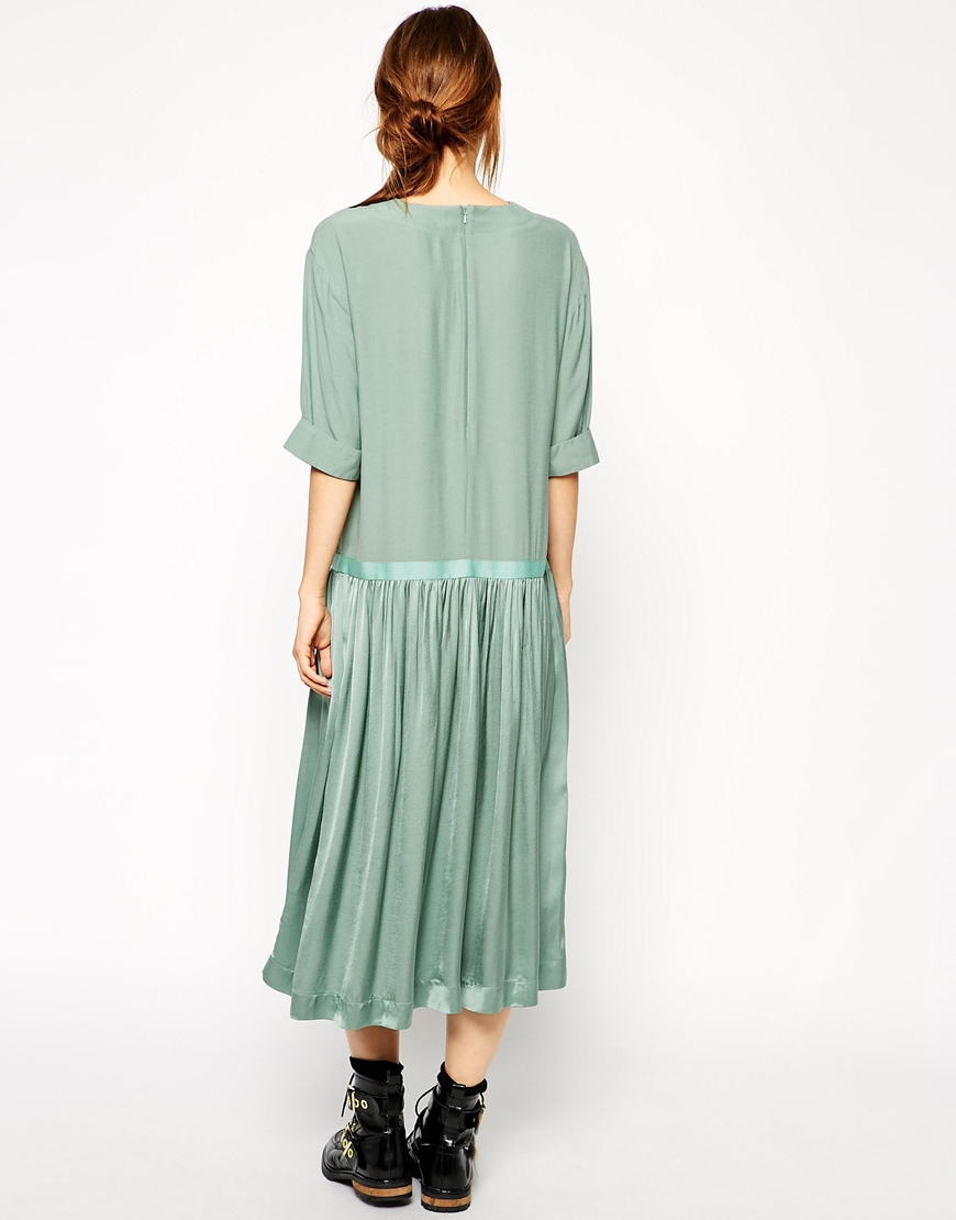 ASOS Midi Dress With Drop Waist in Mint (Green) Lyst